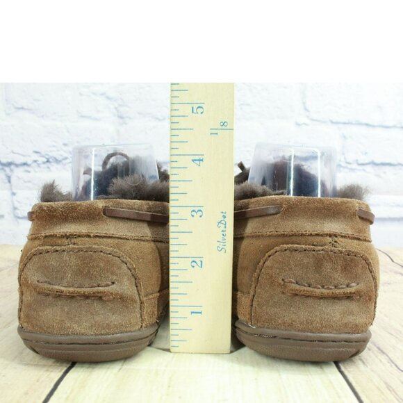 LL Bean Dark Brown Suede Wicked Good Shearling Lined Moccasin Slippers Size 9 M - Picture 6 of 9